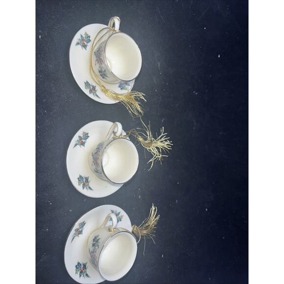3 Lenox Winter Greetings Miniature Cup & Saucer Ornament - Picture 3 of 5